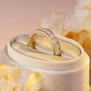 Full Eternity Moissanite Wedding Band: 14K Gold Channel Set Stacking Ring - Image 2