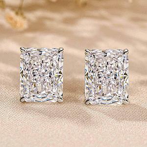 Radiant Lab Diamond Stud Earrings: Handmade Gold Solitaire Bridal Jewelry - Image 4
