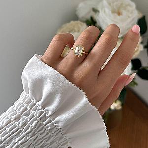 Emerald Cut Lab Grown Diamond Engagement Ring: 14k Yellow Gold Bezel Setting - Image 6