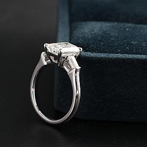 3 Carat Emerald Moissanite Engagement Ring: Tapered Baguette, Three Stone, Handmade - Image 2