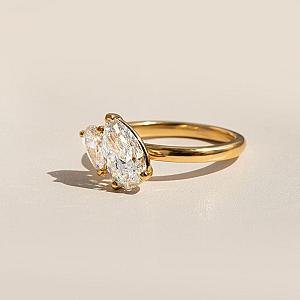 Toi et Moi Moissanite Engagement Ring: Pear Cut Two Stone Solid Gold - Image 4
