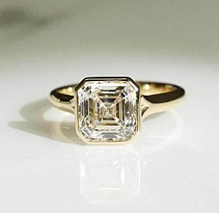 Handmade Asscher Cut Lab Diamond Engagement Ring: Bezel Set Split Shank - Image 1