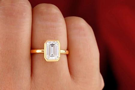 Emerald Cut Moissanite Engagement Ring: Bezel Set Gold Promise Ring - Image 4