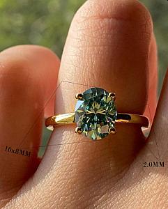 3 CT Green Oval Moissanite Engagement Ring: 14K Gold Solitaire Promise Ring