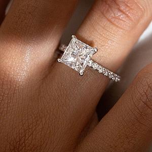 Princess Cut Lab Grown Diamond Engagement Ring: 14K Gold Pave Setting - Image 5