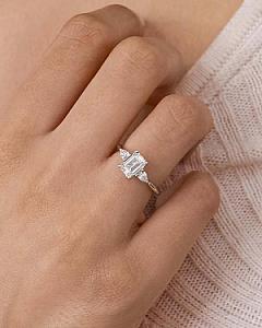 Emerald Cut Lab Grown Diamond Three Stone Engagement Ring - Image 2