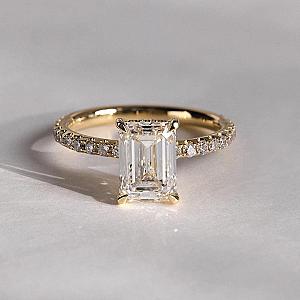 Lab Grown Emerald Cut Diamond Engagement Ring: Pave Hidden Halo - Image 1