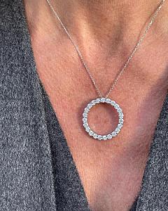 14k Gold Lab Grown Diamond Circle Necklace - Bridal Halo Pendant - Image 5