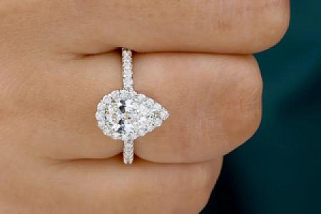 2 CT Pear Cut Moissanite Engagement Ring: Halo Solitaire, 14K Gold - Image 5