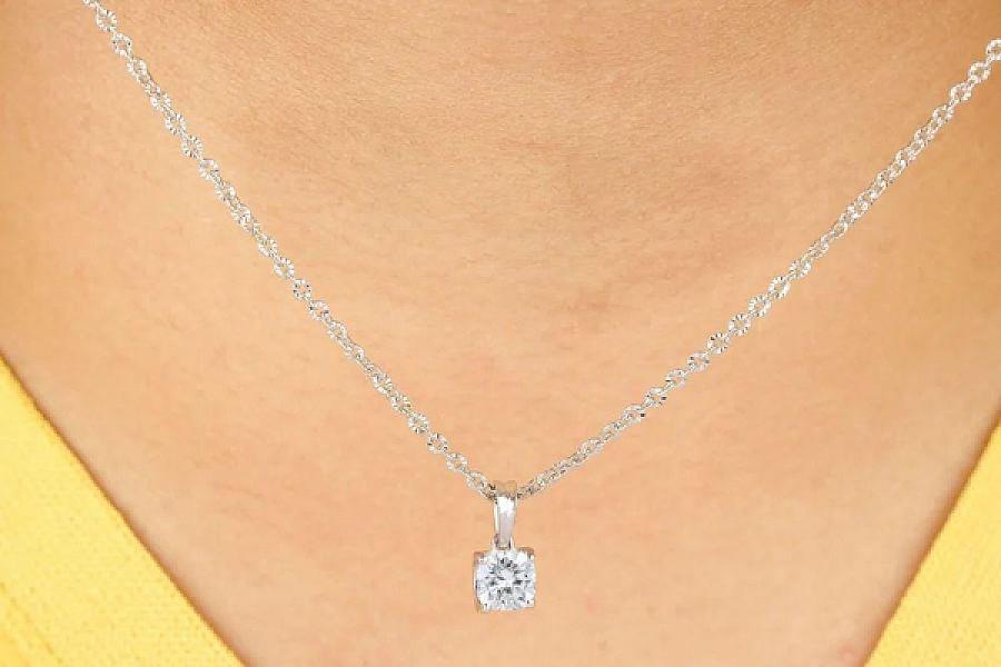 Cushion Moissanite Pendant Necklace: 1.00 CT Solid Gold, Silver Jewelry
