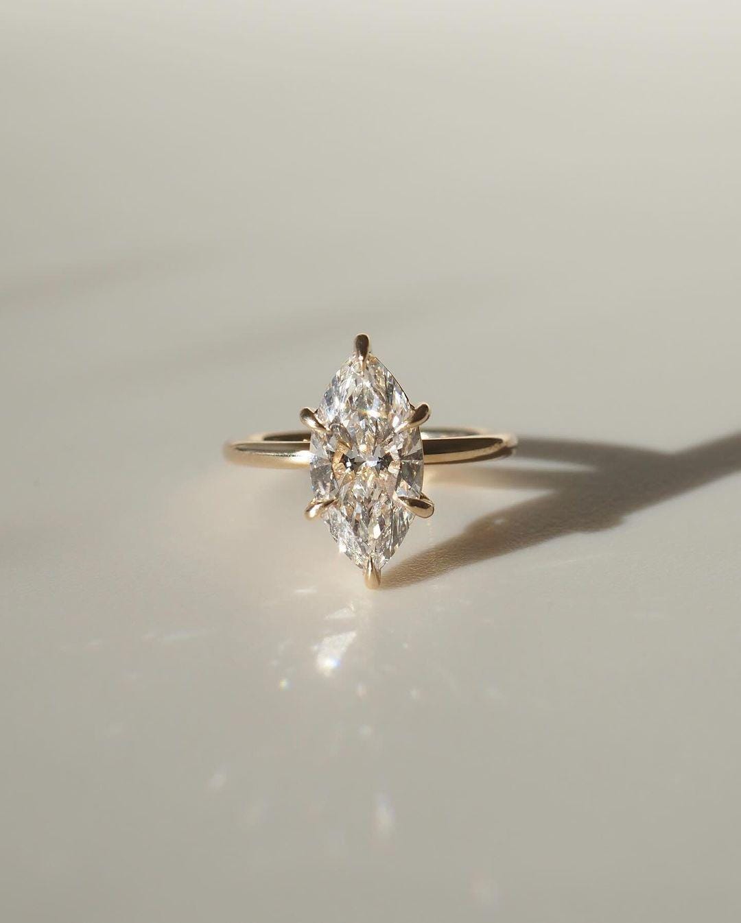 Marquise 3 Carat Lab Grown Diamond Engagement Ring: 14k Gold Solitaire