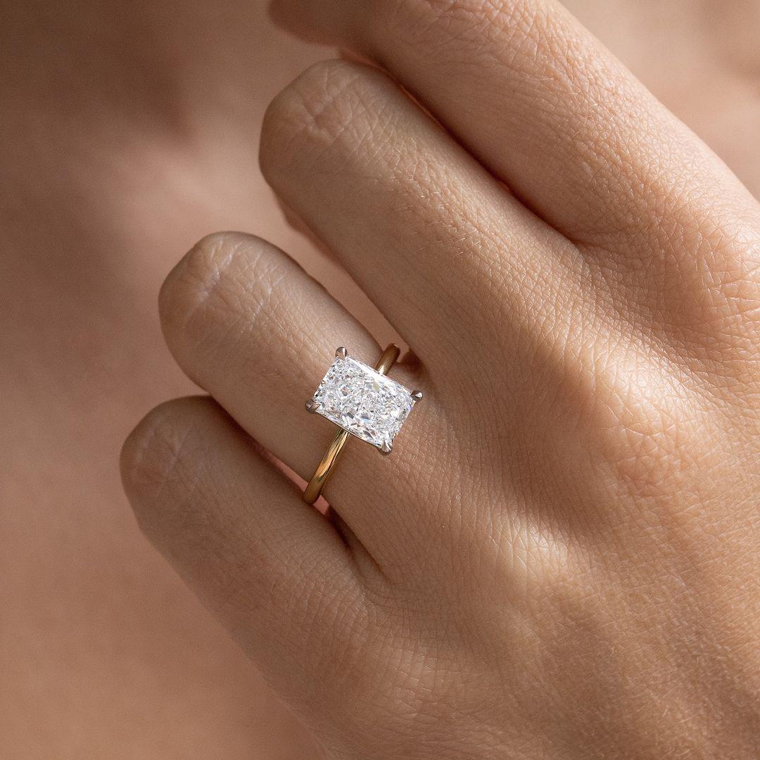 Radiant Cut Lab Grown Diamond Solitaire Ring: 14k Gold Engagement Ring