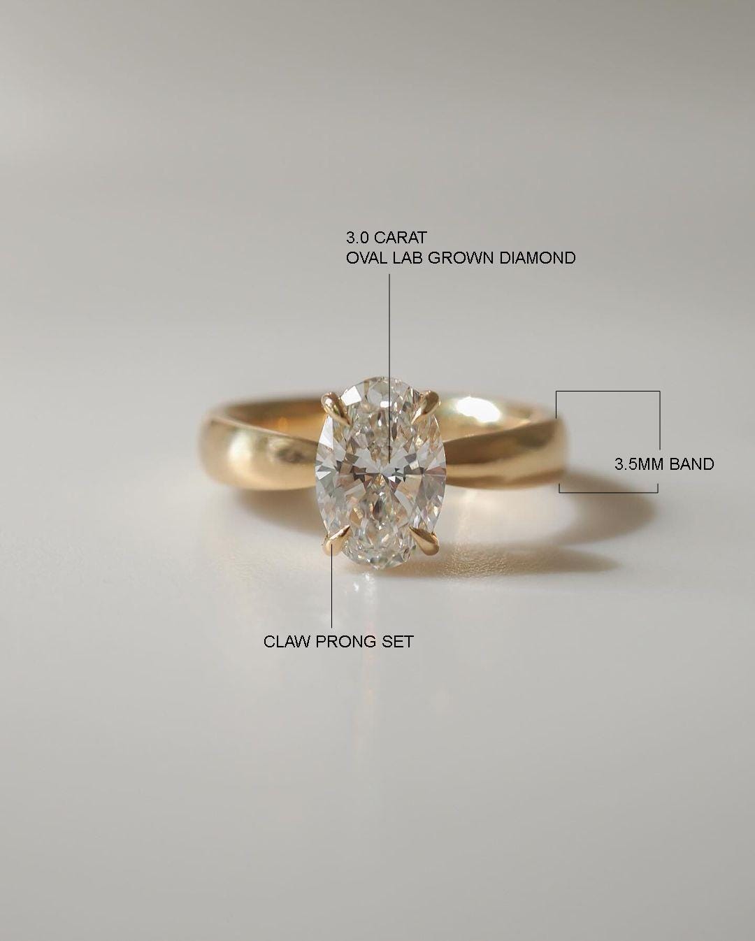 Oval Lab Grown Diamond Engagement Ring: F/VVS2, Solid Gold Band