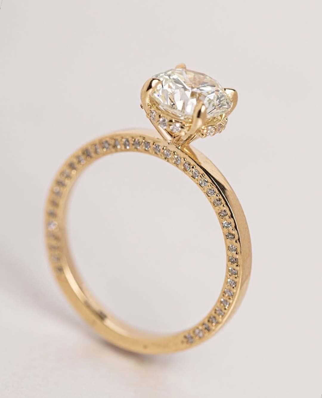 2 Carat Lab Grown Diamond Ring: 14k Yellow Gold Hidden Halo Engagement Ring