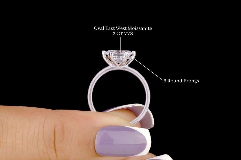 Oval Moissanite Diamond Engagement Ring: Solid Gold Solitaire