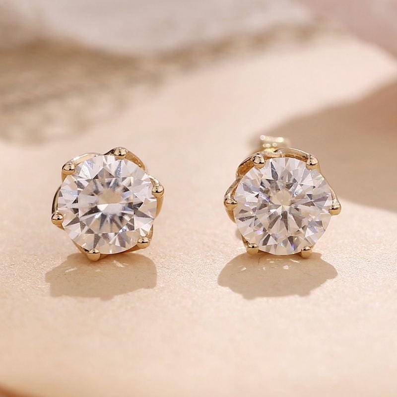 Lab Grown Diamond Stud Earrings: 14k Gold Minimalist Screw Backs
