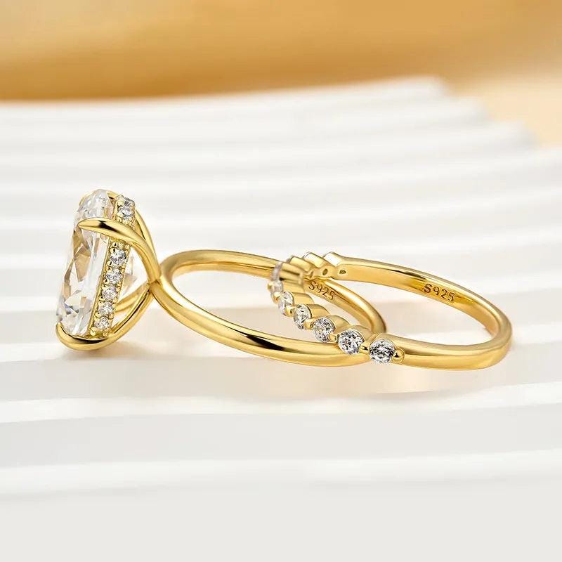 2.0 Carat IGI Certified F VVS2 Oval Lab Grown Diamond Hidden Halo Engagement Ring Set, Matching Round Diamonds Wedding Band, 14k Yellow Gold