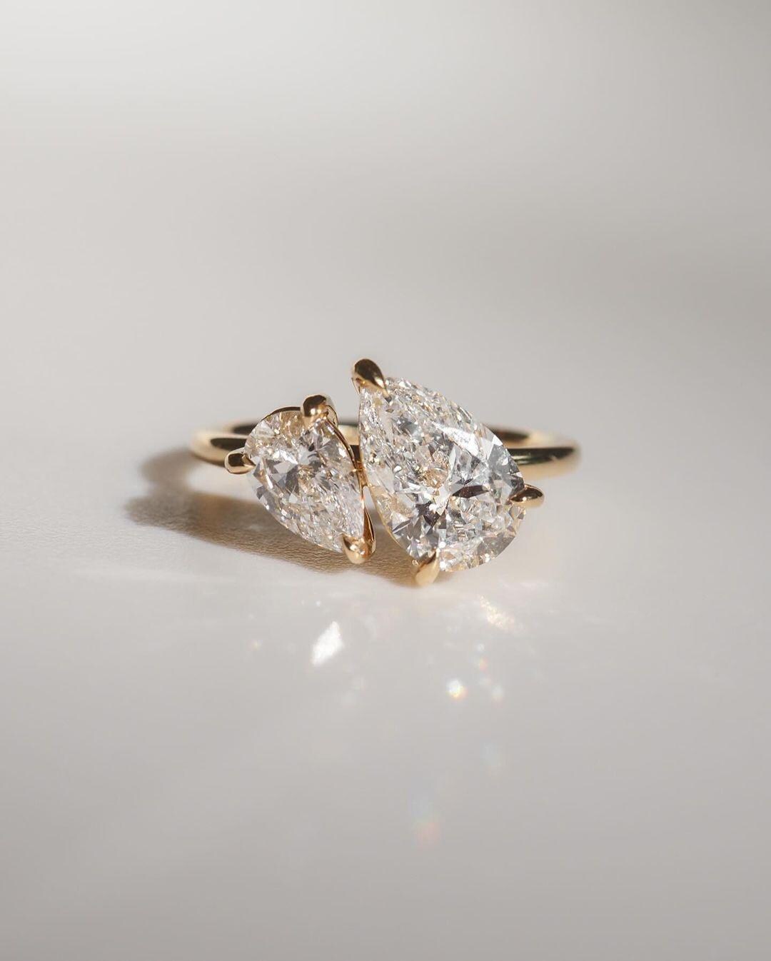 Toi et Moi Pear Lab Grown Diamond Engagement Ring: Two Stone Wedding Ring