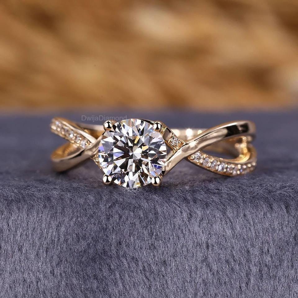 Lab Grown Diamond Engagement Ring: Twisted Band, Solid Gold