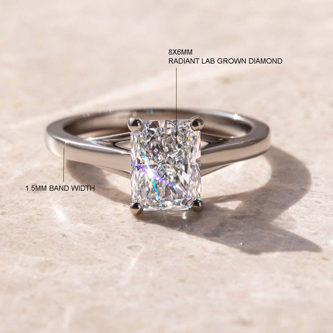 Radiant Cut Lab Grown Diamond Engagement Ring: 14k Gold Solitaire, IGI Certified