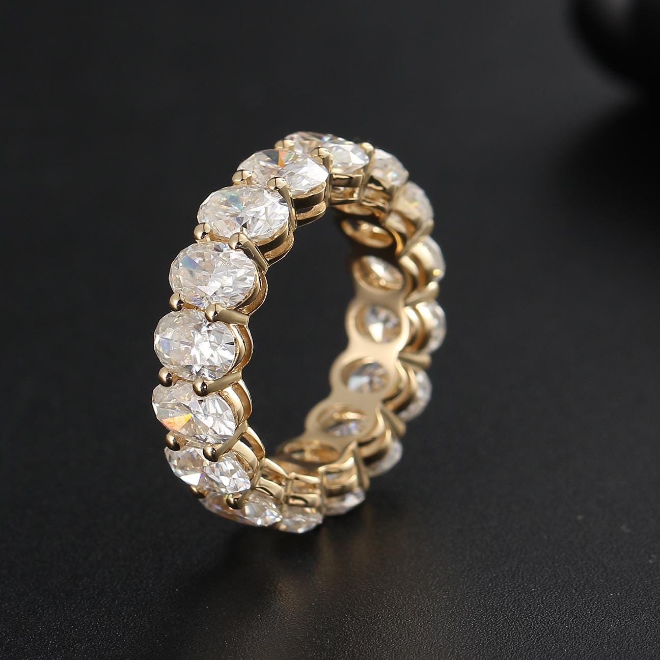 Oval Moissanite Half Eternity Band: Handmade Gold Anniversary Ring