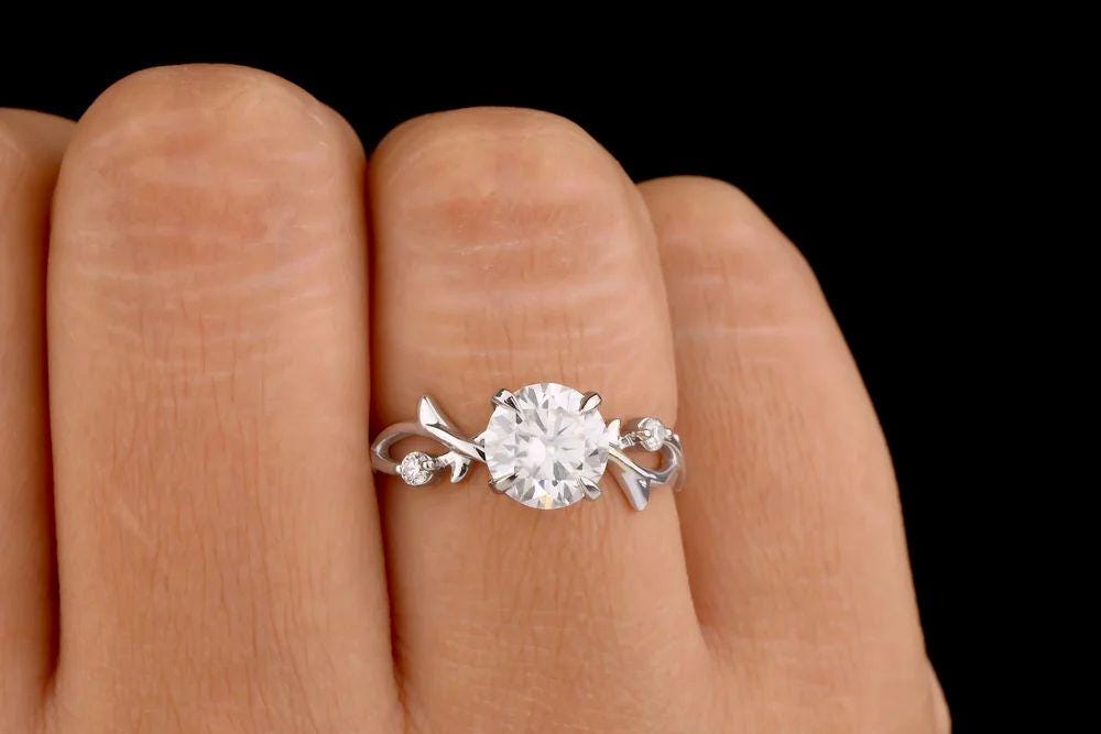 Leaf Branch Moissanite Engagement Ring: 14K Yellow Gold Twig Wedding Ring