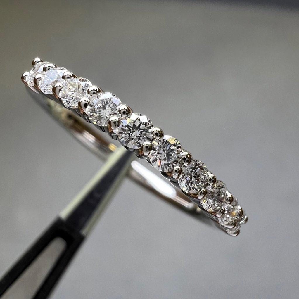 14K Gold Lab Grown Diamond Wedding Band: Half Eternity Ring