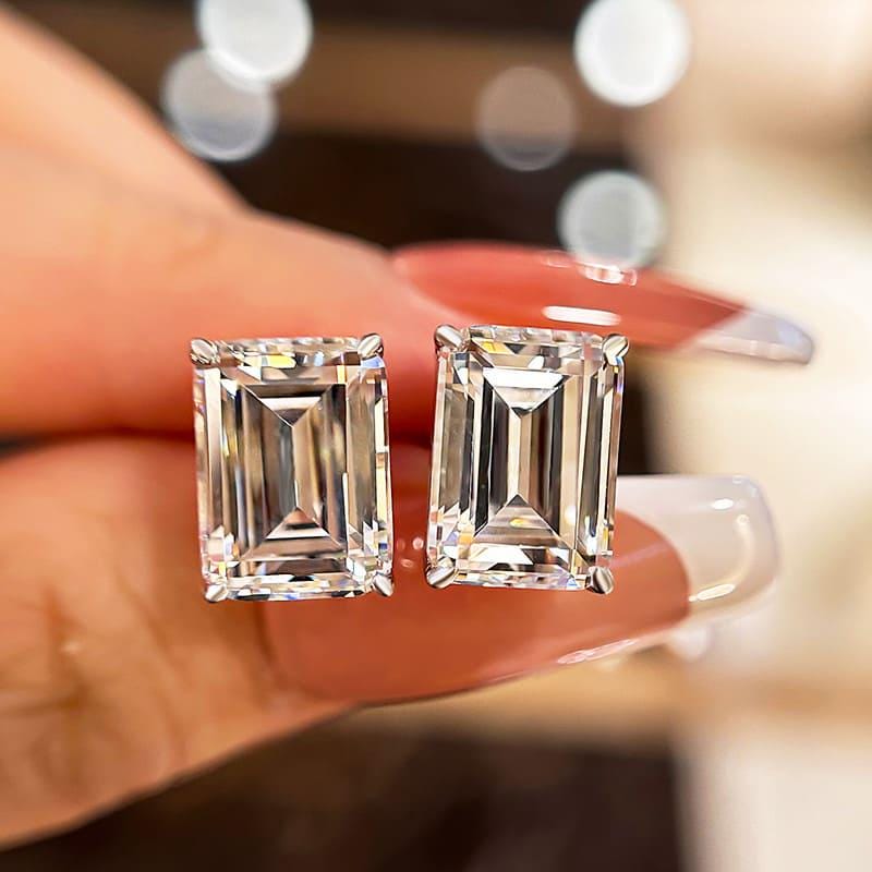 Emerald Cut Lab Grown Diamond Stud Earrings: Solid Gold Solitaire