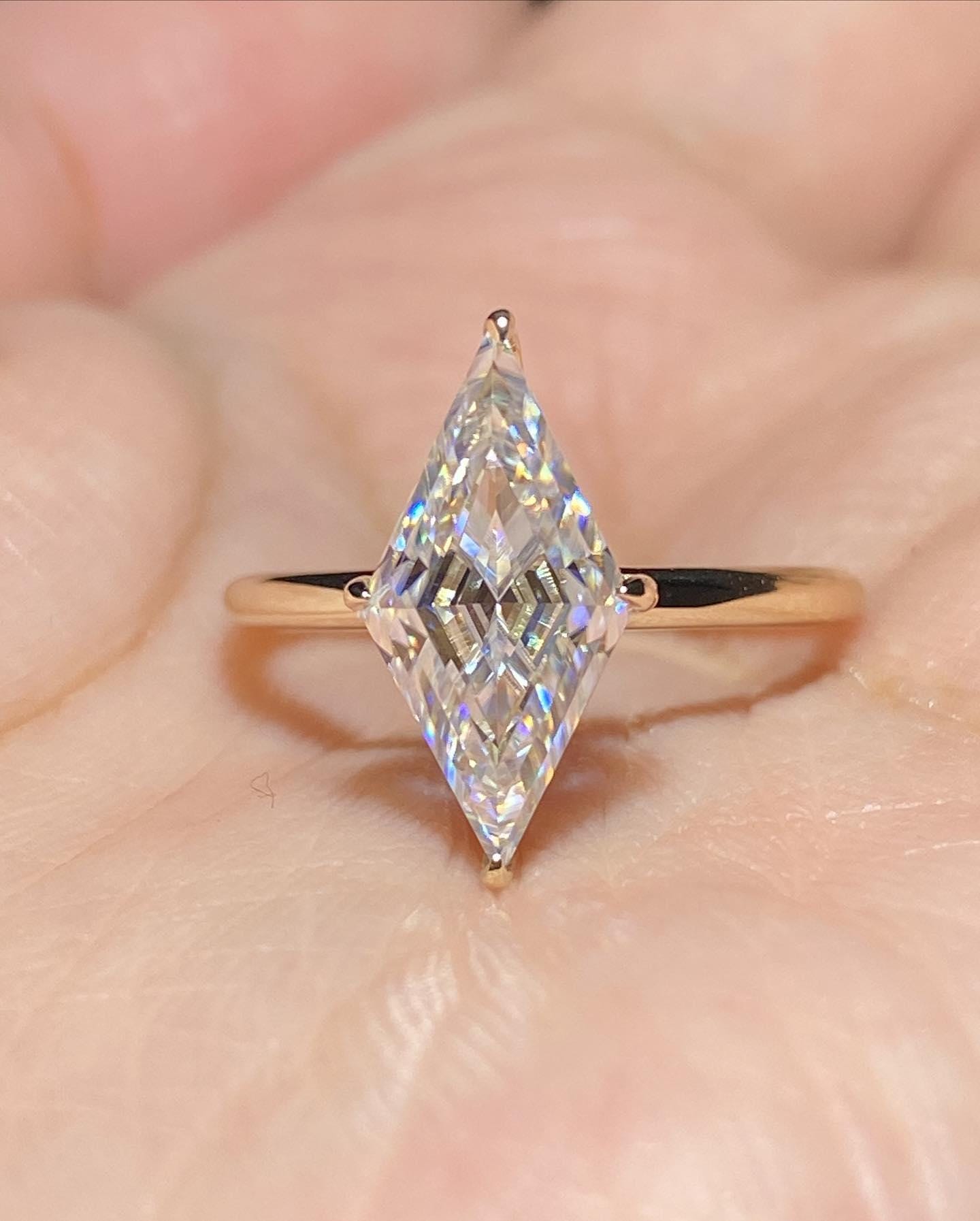 Lozenge Cut Moissanite Engagement Ring: 14K Gold Modern Wedding Ring