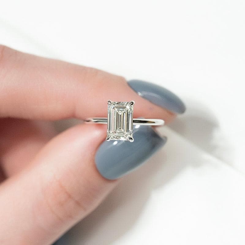 Emerald Cut Lab Diamond Engagement Ring: Solitaire Anniversary Ring