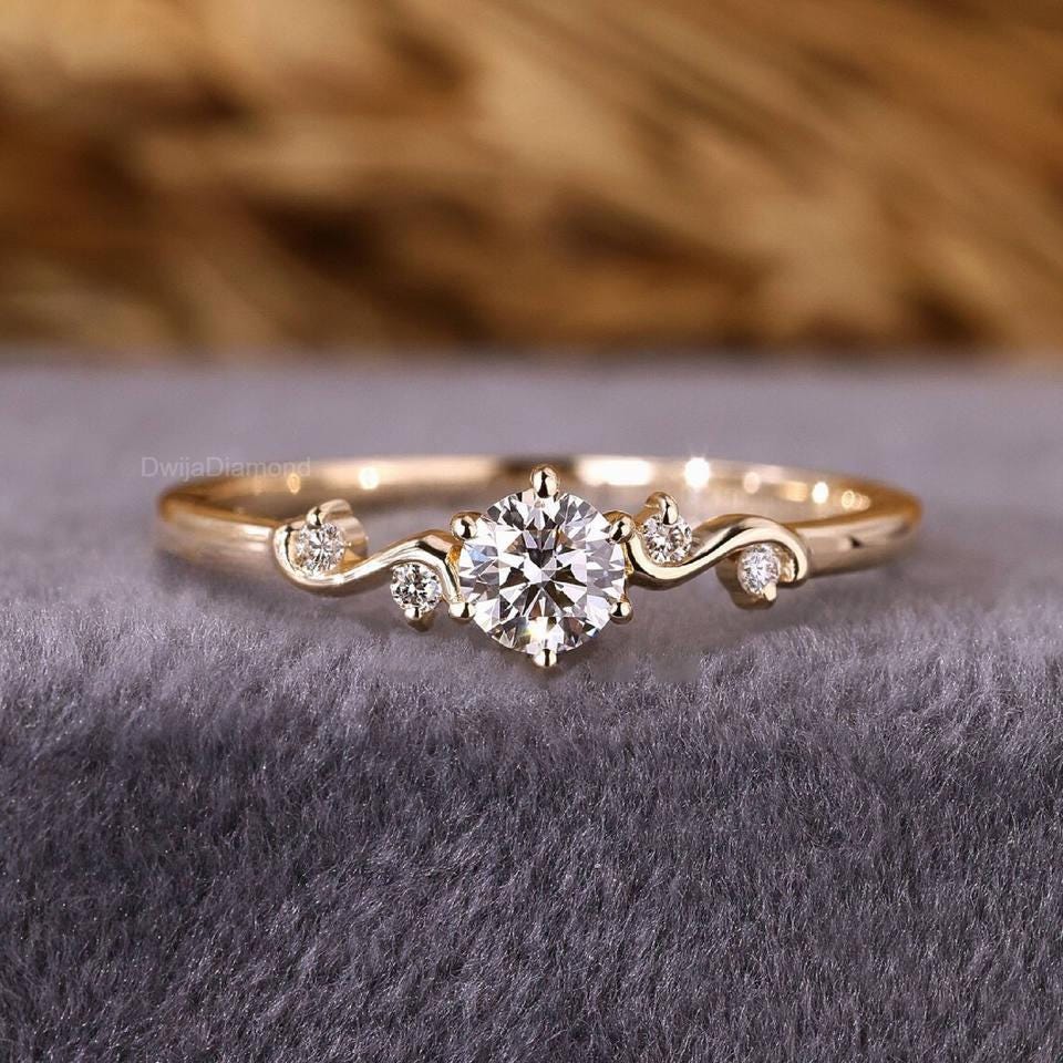 Lab Grown Diamond Engagement Ring: 14K Gold Vintage Promise Ring