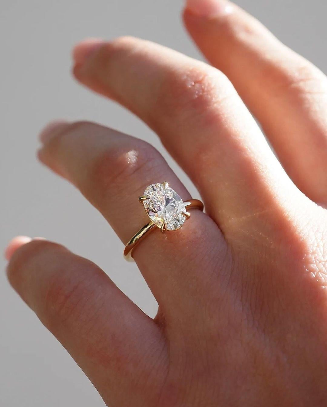 2 Carat Oval Lab Grown Diamond Engagement Ring: Solid Gold Solitaire