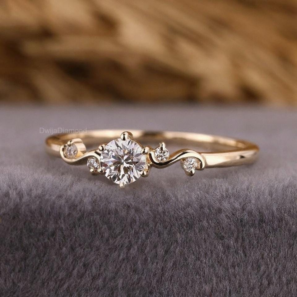 Lab Grown Diamond Engagement Ring: 14K Gold Vintage Promise Ring