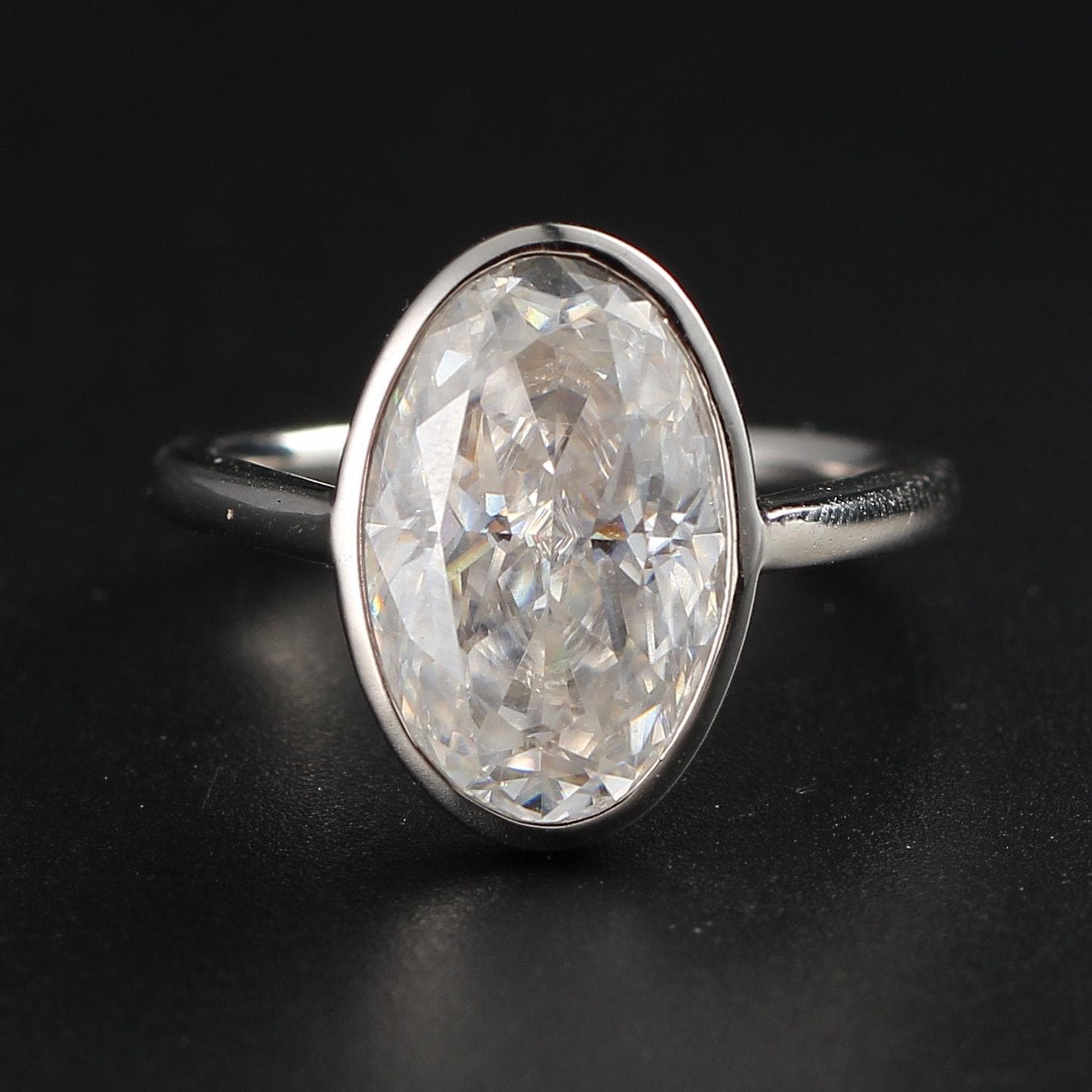 4 Ct Oval Moissanite Engagement Ring: Bezel Solitaire Anniversary Ring