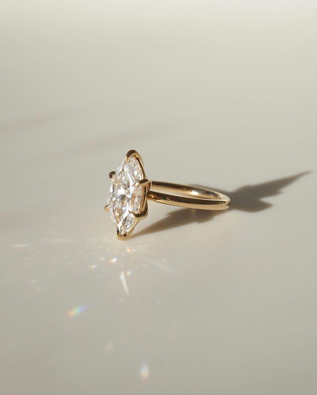 Marquise 3 Carat Lab Grown Diamond Engagement Ring: 14k Gold Solitaire