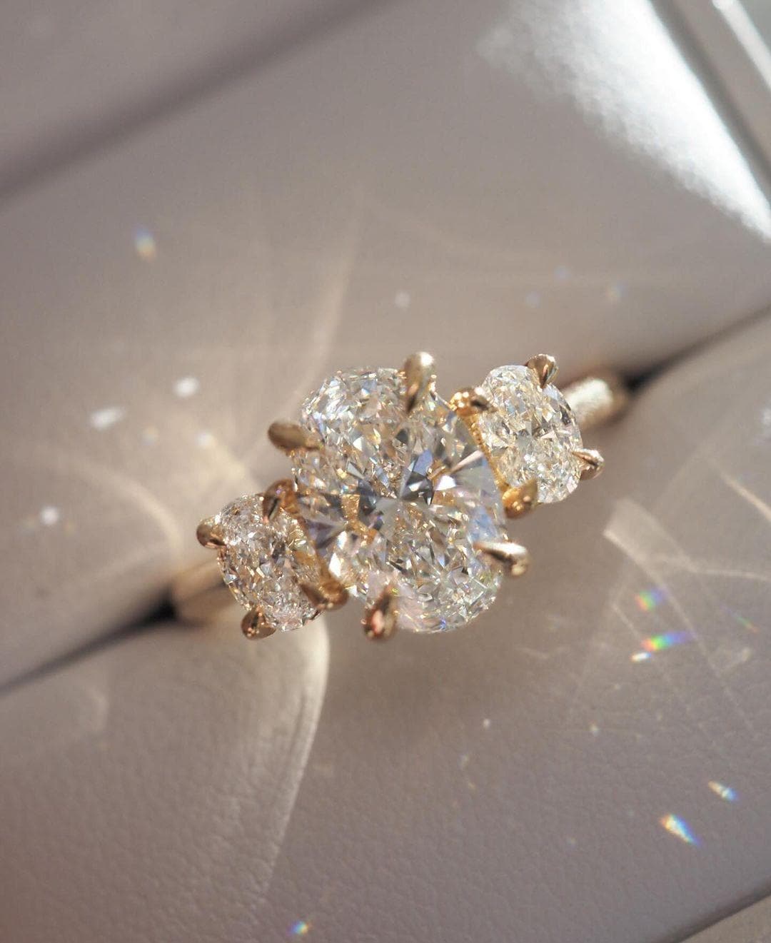 Oval Lab Grown Diamond Engagement Ring: 2.50 TCW Three Stone Wedding Ring