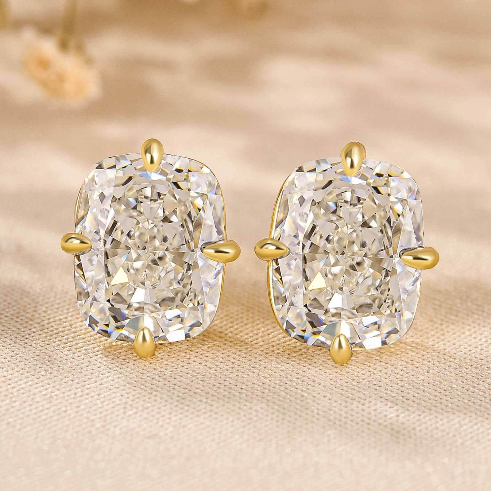 Cushion Lab Diamond Stud Earrings: 14K Gold Solitaire