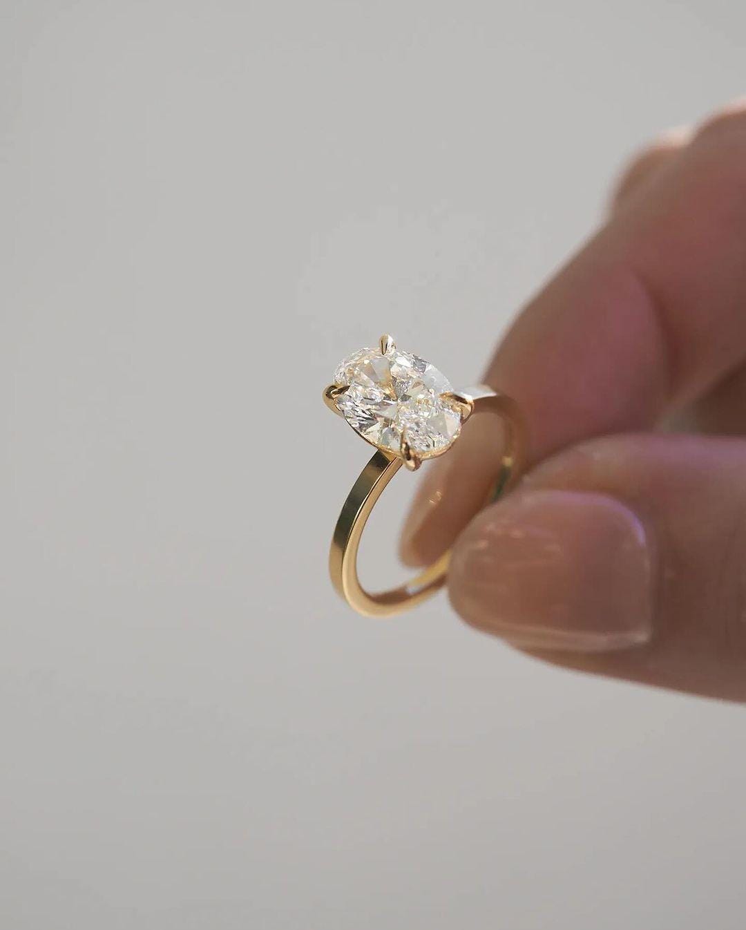 Oval Lab Grown Diamond Engagement Ring: Yellow Gold Solitaire, IGI Certified