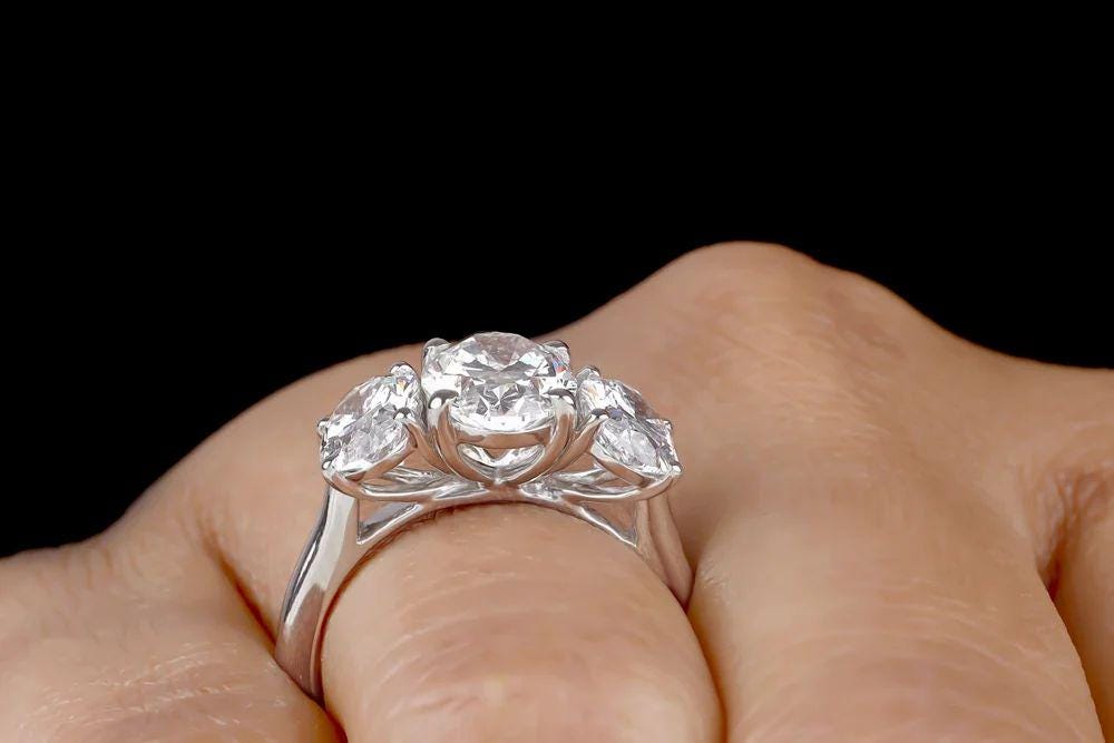 3CT Oval Moissanite Engagement Ring: Three Stone 14K Gold Wedding Ring