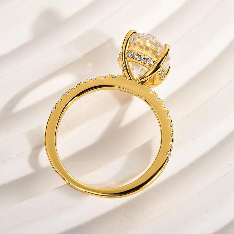 3 Carat Oval Lab Grown Diamond Ring: 14K Gold Hidden Halo Engagement Ring