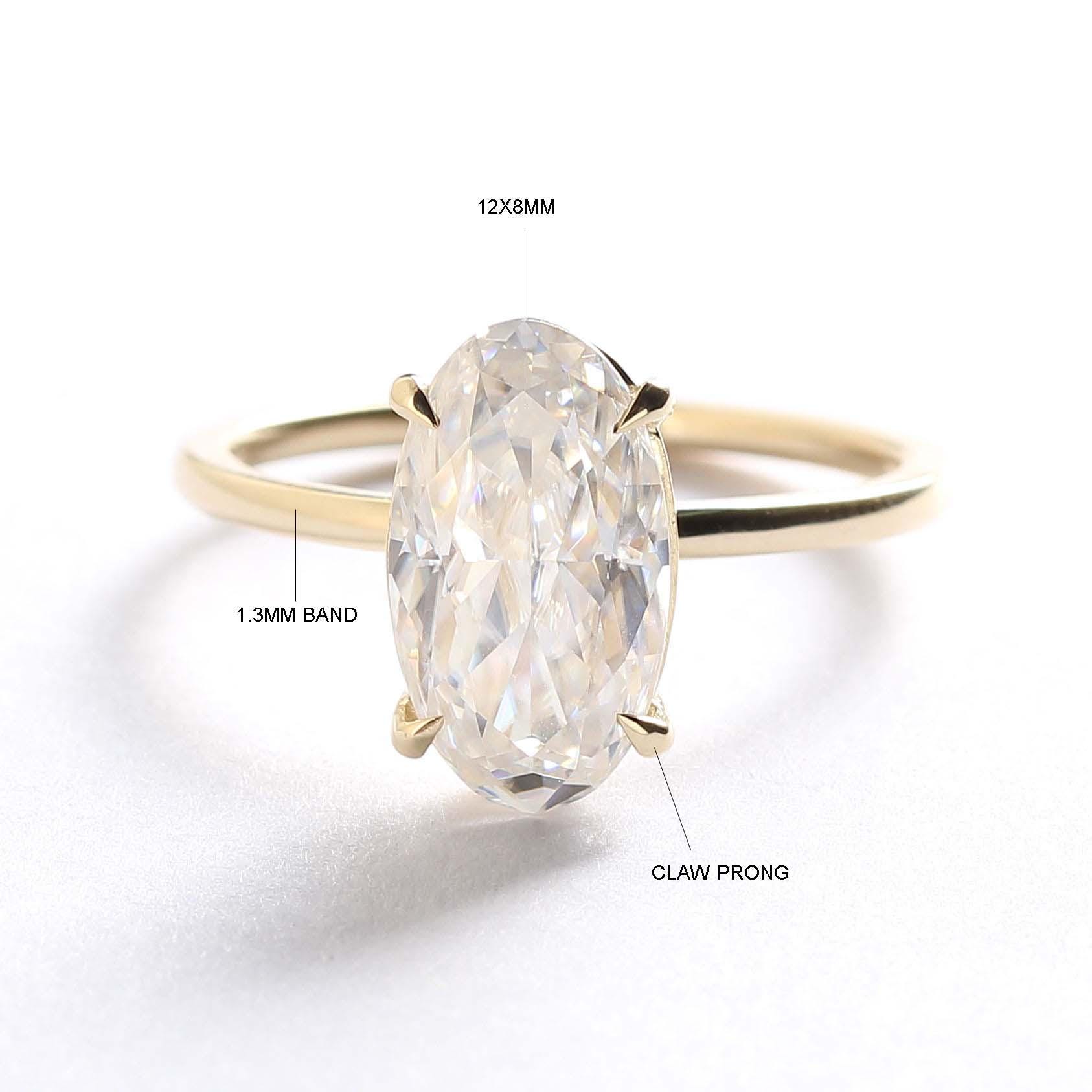 4ct Oval Moissanite Engagement Ring: 14k Solid Gold Solitaire