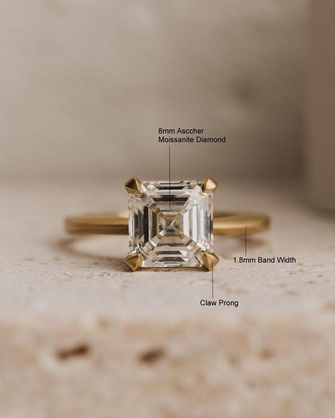 18k White Gold Asscher Cut Moissanite Solitaire Ring