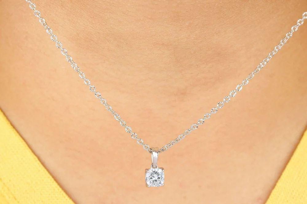 Cushion Moissanite Pendant Necklace: 1.00 CT Solid Gold, Silver Jewelry