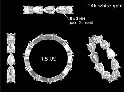 7 Carat Step Cut Pear Lab Diamond, Platinum Engagement Ring and 14K White Gold Eternity Band For Jasmine